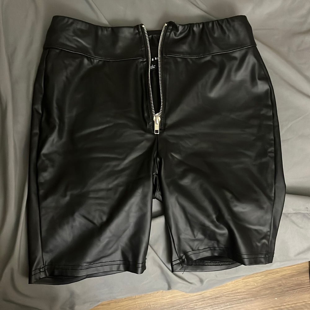 Black leather biker shorts